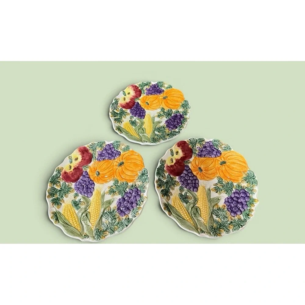 Fitz & Floyd Omnibus Harvest Bounty Autumn Desert Snack 3 Plates Thanksgiving